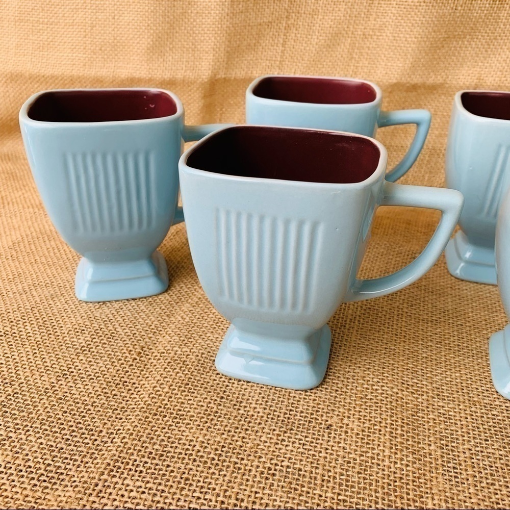 La Dolce Vita Squares Collection Coffee Cups Set of 6 Baby Blue Cranberry